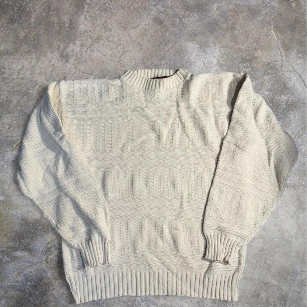 Vintage Cambridge Classics Ivory Textured Knit Sweater Grandpa Cottagecore